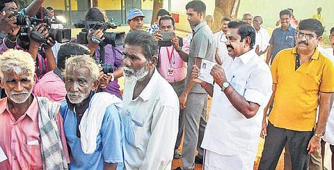 Chief Minister Edappadi K Palaniswami waiting to cast his ballot, in Salem | Express