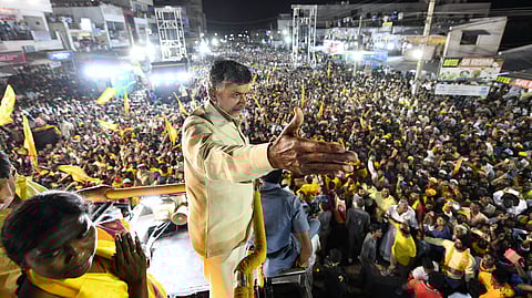 Andhra Pradesh CM N Chandrababu Naidu during poll campaign at Bangarupalem in Chittoor district (Photo | EPS)