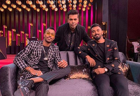 Hardik Pandya and KL Rahul with Karan Johar. (Photo | Instagram @hardikpandya93)