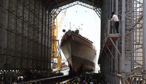 The launch of 3rd ship of Project 15B, INS Imphal (Photo | Twitter@indiannavy)