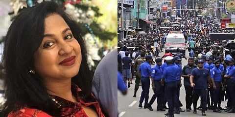 Kollywood actress Radikaa Sarathkumar (L) and a photo from the blasts in Sri Lanka. (Photo | Twitter and AP)