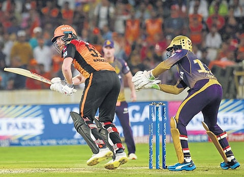 Jonny Bairstow scored an unbeaten 80 off 43 balls in Sunrisers Hyderabad’s nine-wicket win over Kolkata Knight Riders. Bairstow has scored a fifth of his career T20 runs in this IPL | R SATISH BABU