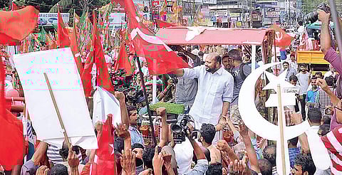 LDF candidate P Rajeev celebrating the grand finale of the Lok Sabha election campaign at Palarivattom in Kochi on Sunday | A Sanesh
