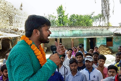 Former JNU students union president and CPI candidate from the Begusarai Lok Sabha seat Kanhaiya Kumar during an election campaign in Begusarai. (Photo | PTI)