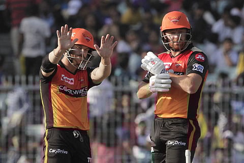 SRH's Jonny Bairstow (R) with opening partner David Warner during a match (Photo | AP)