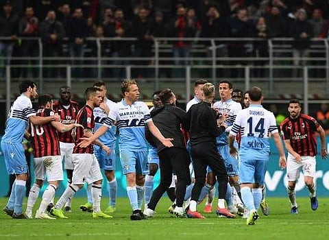 Milan beat Lazio 1-0 at San Siro and the victory was followed by scuffles on the pitch | AFP