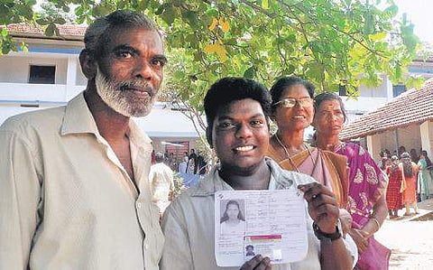 Chinju Aswathi along with her parents at St Antony’s L P School, Ernakulam