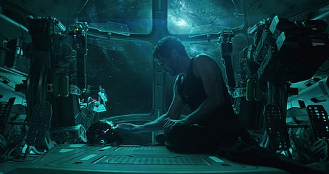This image released by Disney shows Robert Downey Jr. in a scene from “Avengers: Endgame.”