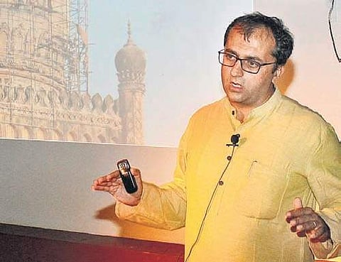 Aga Khan Trust for Culture CEO Ratish Nanda speaks on the conservation of Qutb Shahi tombs, in Hyderabad on Friday |  SatHya Keerthi