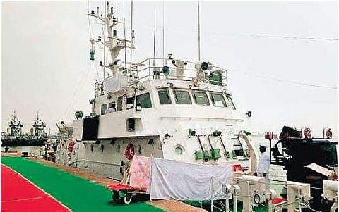 Fast Patrol Vessel (FPVs) ICGS- Priyadarshini being commissioned at the seaport in Kakinada on Friday | Express