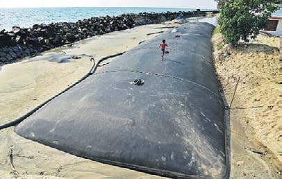 The geotube laid at Chellanam, the work of which has been stalled since then  Albin Mathew