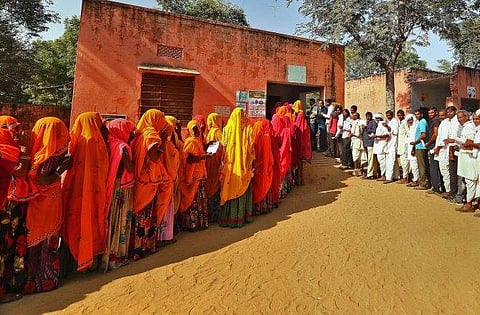 Voters in Samred village, Ramgarh Tehsil in Jaipur, Rajasthan (Photo | PTI/ File)