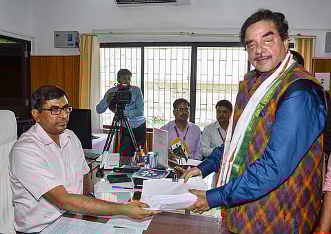 Patna Congress candidate from Patna Sahib Lok Sabha seat Shatrughan Sinha files his nomination papers for the general elections in Patna Monday April 29 2019. (Photo | PTI)