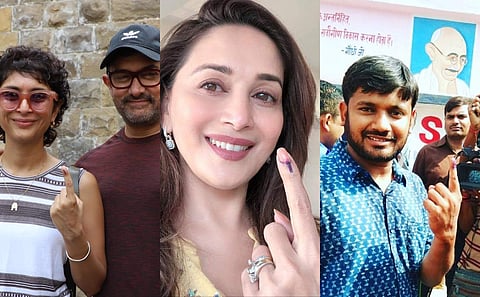 (L)Aamir Khan with Kiran Rao, (C) Madhuri Dixit, (R) Kanhaiya Kumar.