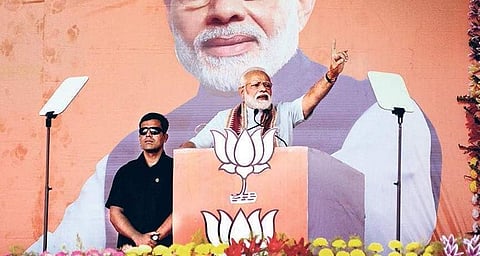 Prime Minister Narendra Modi addressing an election rally at Bhawanipatna on Tuesday. (Photo | EPS)