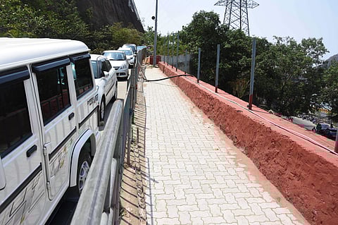 The walking track at Indrakeeladri in Vijayawada being developed at a cost of Rs 3 lakh | P Ravindra Babu