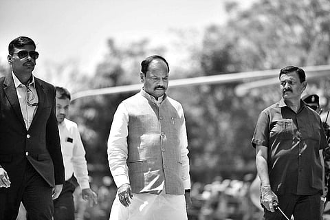CM Raghubar Das on his way to the venue at Raiboga in Sundargarh | Express