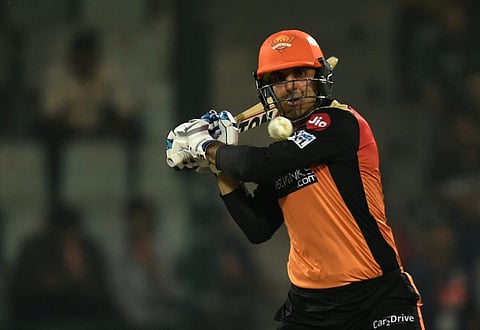 SRH player Mohammad Nabi plays a shot against DC during the Indian Premier League 2019. (Photo | PTI)