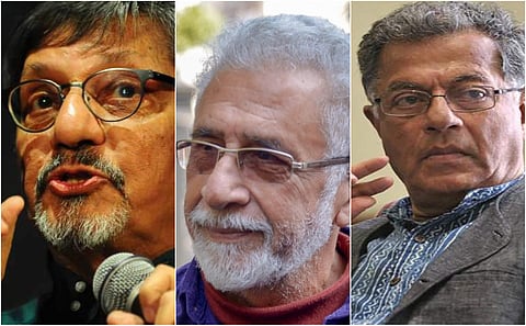 Theatre Personalities Amol Palekar (L), Naseeruddin Shah (C) and Girish Karnad (R). (File | Agencies)