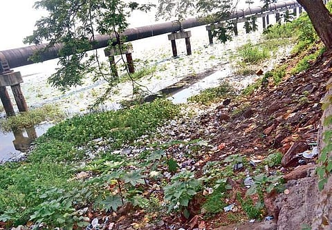 Debris and other solid waste materials dumped on Mahanadi river bed in Cuttack