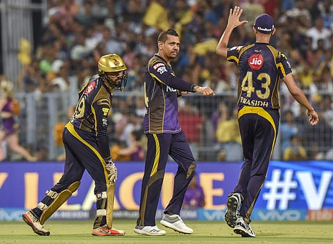 KKR skipper Dinesh Karthik with teammates. (Photo| PTI)