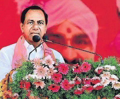 CM K Chandrasekhar Rao at a meeting in Warangal on Tuesday | Express