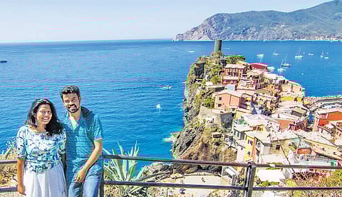 Goutham and Thara at Cinque Terre in Italy