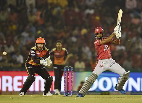 KL rahul plays a shot against SRH at Mohali. (Photo | PTI)