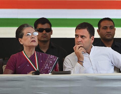 New Delhi Congress President Rahul Gandhi and senior party leader Sonia Gandhi during the release of party's manifesto for the upcoming Lok Sabha polls 2019 in New Delhi Tuesday April 02 2019. (File | PTI)