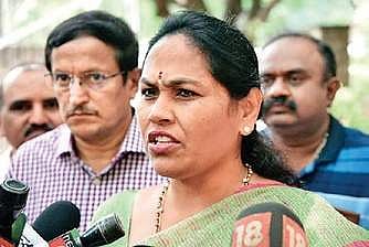 Shobha Karandlaje at CID office after visiting arrested journalist Hemanth Kumar | Nagaraja Gadekal