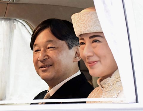 Japan's Crown Prince Naruhito, left, and Crown Princess Masako leaves the Imperial Palace after attending the ceremony of Emperor Akihito's abdication in Tokyo, Tuesday, April 30, 2019. (Photo | AP)