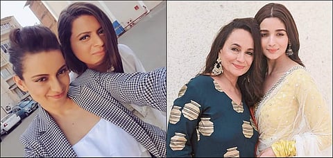 Kangana Ranaut and sister Rangoli (Left), Soni Razdan and daughter Alia Bhatt. (Photo | Twitter)