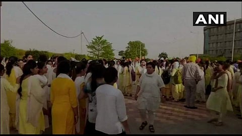 Girl students at Akal University continued protests yesterday after girls in one of the hostels on the campus were allegedly asked to strip. (Photo|ANI)