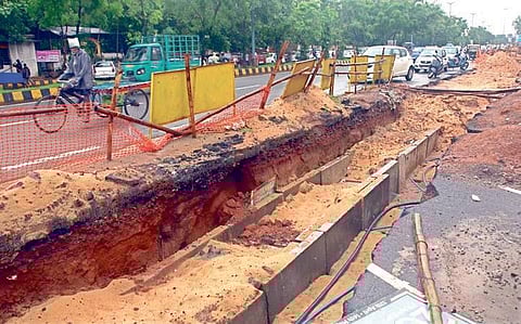 Road dug up for laying of cables along Janpath in Bhubaneswar (file photo)| Express