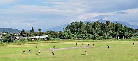 A practice match in progress at the Luwangpokpa Cricket Stadium in Imphal. The best venue for the game in the state was not deemed good enough for first-class matches, forcing Manipur to play their home games in other places including the Ranji Trophy whe