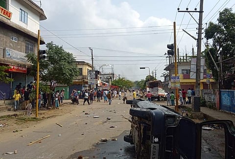 Aftermath of the clashes in Hailakandi town are shown (Photo| EPS)