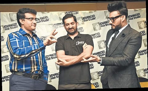 Sourav Ganguly, Mohit Sharma and Sanket Shah, CEO, Advanced Hair Studio