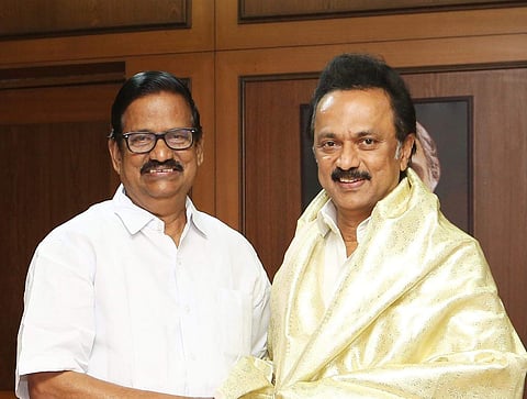 Former TNCC President KS Alagiri with Chief Minister MK Stalin