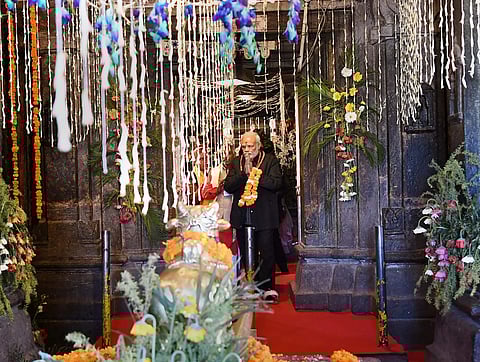 File picture of PM Modi offering prayers at Kedarnath Temple in November, 2018. (Photo | PTI)