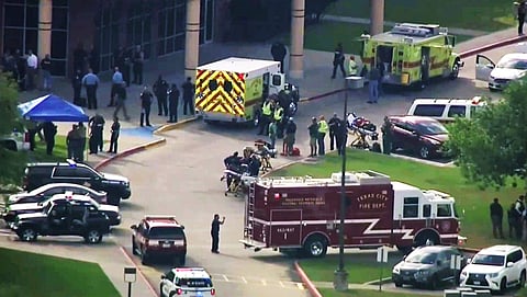 In this Friday, May 18, 2018 file image taken from video, emergency personnel and law enforcement officers respond to a high school near Houston after an active shooter was reported on campus, in Santa Fe, Texas. (Photo | AP)