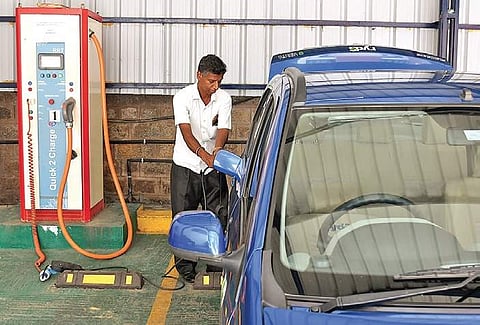 Electric car getting charged at BESCOM office at KR Circle n Pushkar V