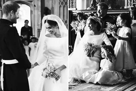 A year after their widely-celebrated wedding and a few days after the birth of their first born, Prince Harry and Meghan Markle, the Duke and Duchess of Sussex, released unseen photos from their big day. Set to the tune of 'This Little Light of Mine,' a m