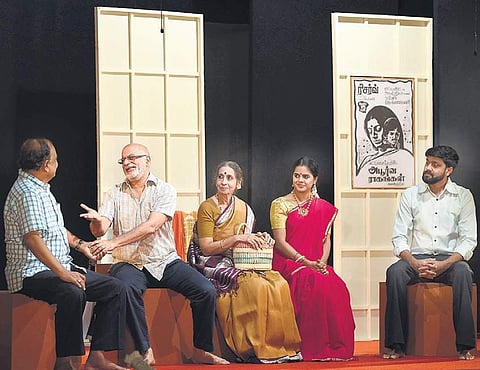 Actors performing at the play ‘Chudamani’, presented by the Madras Players at Vani Mahal in the city on Sunday | R Satish Babu