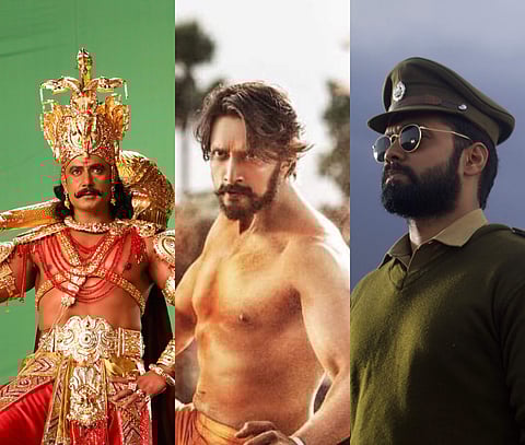 L-R: Stills from Muniratna Kurukshetra, Pailwaan and Bharaate.