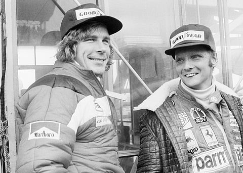James Hunt (L) with Niki laukda