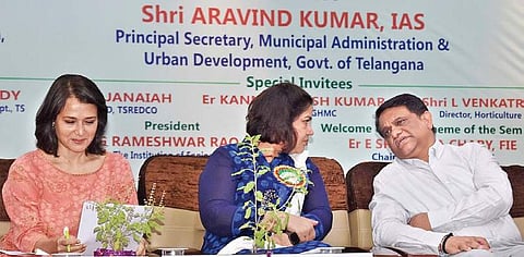 MAUD Principal Secy, Director of Municipal Administration Sreedevi and Blue Cross founder Amala Akkineni at a seminar on cool roofs, in city on Monday| RVK Rao