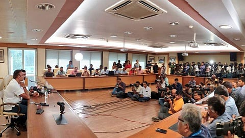 Indian captain Virat Kohli and head coach Ravi Shastri answering media in Mumbai (Photo | Twitter @BCCI)