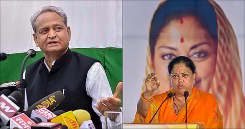 Rajasthan CM Ashok Gehlot and former chief minister Vasundhara Raje (Photo | PTI)