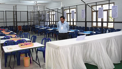 h Tables are arranged for counting of votes at Dhanekula Engineering college in Vijayawada on Wednesday. (Photo | EPS)