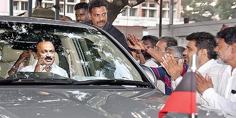 DMK president MK Stalin arrives at the party headquarters in Chennai after the party’s win in LS polls | Martin Louis